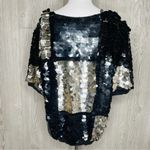 Vintage large round sequin disco black and silver short sleeve shirt medium Photo 3