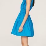 Line and Dot Blue Ruffle Cap Sleeve Mock Neck A-Line Poplin Mini Dress Size Large Photo 1