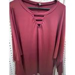 White Birch  Burgundy V Neck Cutout Long Sleeve Bell Sleeve Top XL Photo 1