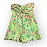 Jay Godfrey Lydia Romper Women's 8 Green Floral Short Strapless Sweetheart Photo 2