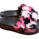 Crocs  CB Pink Black Fuzzy Platform So Luxe Slide sandal Summer Women’s size 9 Photo 0