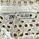 ZARA  | White Lace Eyelet Button Up Balloon Sleeve Blouse | Size Large Photo 7