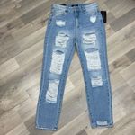 American Bazi Hollywood Graffiti Distressed Boyfriend Jeans Blue Large Photo 2