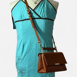 Xhilaration Y2K Aqua Blue‎ Halter Dress Brown Trim Floral Design Summer Mini Dress Photo 0