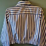 True Destiny L Blue White Stripe Crop Long Sleeve Twist Top Modern Collar Button Photo 1