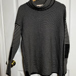 Belldini Black White Striped Cowl Neck Sweater Elbow Patches L 100% Pima Cotton Size L Photo 0