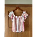 Rails Linen Blend Sonora Ruffle Blouse in Hibiscus Stripe Women’s size Medium Photo 6