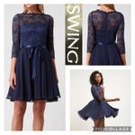 SWING Cocktail fit & flare short short sleeved dress navy lace 6 Blue Photo 1