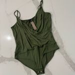 J.Crew NWT Drapey Wrap Front Cami Bodysuit Womens Large Green Minimalist Casual Photo 4