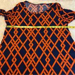 Geometric Swing Dress W/ Pockets Dark Blue Orange No Tags About a Large Stretchy Size undefined Photo 4