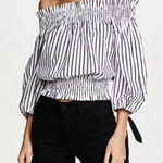 Caroline Constas Black and White Striped Crop Top Size M Photo 0