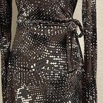 CAbi Brown Front Faux Wrap Stretch Dress w/ Belt Photo 0