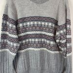 Mens Fair Isle Geometric Pattern Crewneck Grandpa Sweater XL Acrylic Gray Photo 2