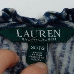 Ralph Lauren Lauren  Womens Linen Blend Geometric‎ V Neck Top Size XL Blue Artsy Photo 3