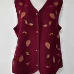 Classic Elements  Maroon Fall Leaves Embroidered 100% Wool Vest Size L Photo 0