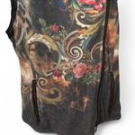 American Vintage Alberto Makali Faux Fur Collar Vest Size L Y2K Baroque Print, Flaw Read Photo 3