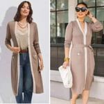 CAbi Size M Genteel Long Duster Cardigan Sweater Brown Button Front Belted Photo 1