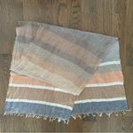 Schneiders Salzburg Color Blocked Striped 100% Linen Scarf Cream, Blue, Orange Blue Photo 6