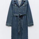 ZARA denim jean dress midi button up long sleeve waist tie Photo 5