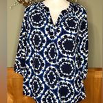 Crown & Ivy Blue and White Elephant Print Blouse size M Photo 0