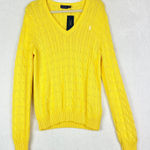 Ralph Lauren Polo  Cable Knit Cotton V-neck Sweater Size XL Yellow NWT Preppy Photo 0
