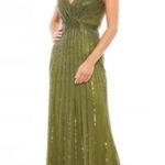 Mac Duggal  Bead Sequin embellished A-Line Gown in olive Green size 8 style 5219 Photo 0