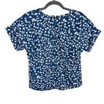 MELLODAY  Blue White Floral Cuffed Short Sleeve Relaxed Fit Cottage Core Blouse S Photo 1