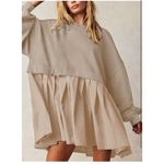 NEW Crew Neck Pullover Oversized Sweatshirt Mini Dress L Tan Size L Photo 4