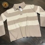 Gap 24/7 Split Hem Knit Polo Sweater Size XS Cream Rugby Stripe NEW Photo 1
