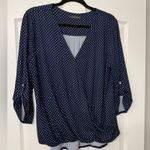 West Kei  Blue Polka Dot Wrap Front Roll Tab Sleeve Sz XL Womens High-low Blouse Photo 4
