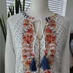 Bohme NWT  Spanish Embroidered White Top Tassels Gold Beading M Photo 5