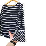 Chico's Chico’s Navy Blue White Striped Mini Bell Sleeve Long Sleeve Size 1 (‎ Medium) Photo 2