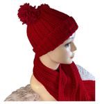 Handmade Bright Red (some gold touches) Crochet Hat & Scarf Set Cozy & Stylish Photo 6