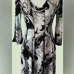 Elegant Black and White Floral Midi Dress Size M Photo 0