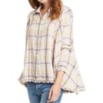 Free People ‎ We the Free Seeking Starlight Plaid Top size XS Pale Pink Plaid Photo 11