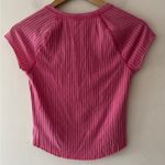 American Eagle Pink Cropped Henley Hey Baby Tee Photo 5