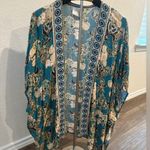 Knox Rose Women Top Blue Floral Kimono Cardigan Boho Open Front - XS/S -EUC Photo 0