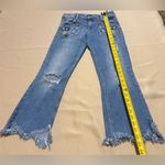 ZARA  Women’s Embroidered Floral Fringe Distressed Denim Jeans Sz 4 Cotton Blend Photo 6
