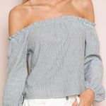 Brandy Melville Top One Size THEIA Gray Striped Off the Shoulder Crop Photo 0