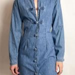 Guess vintage 90s blue chambray chinese knot button down long sleeve mini dress by Photo 0