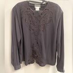 NEW Voir Collection Blouse Women’s 18W Brown Embroidered Long Sleeve Photo 0