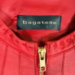 Bagatelle  Red Leather Moto Jacket Collarless Gold Zip Pockets Women Size‎ M Photo 3