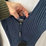 Hera Collection  Blue Form Fit Knit Ribbed Plunge Neckline Backline Maxi Dress L Photo 4