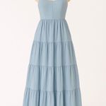 Revelry‎ Poppy Chiffon Dress Womens 10 Blue Tiered Maxi Formal Bridesmaid Gown Photo 0