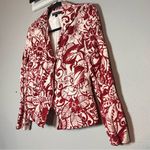 Lafayette 148 Blazer Jacket Top Red Cream Floral Size 6 Silk Linen Cotton Blend Photo 1