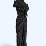 Love, Fire polka dot jumpsuit with ruffle sleeves and tie front Size Small NEW Black Photo 2