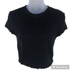 Forever 21 Black Ribbed Cropped Short Sleeve Top Size Medium Photo 0
