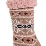 Muk Luks Rose and Brown Snowflake Cabin Socks Womens S/M Winter Slipper Knit Fur Photo 1