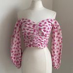 ZARA  Floral Off-Shoulder Ruched Top Womens Sz Medium Pink Crop Corset Coquette Photo 0