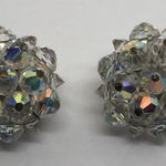 Vintage 1950s Laguna Earrings Aurora Borealis Crystal Bead Clip On Silver Tone Photo 0